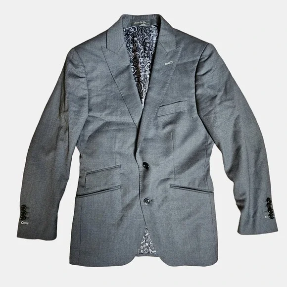 Indochino Two-Button Wool Sport Coat Blazer Jacket Paisley Lined Sz 36 (P) Gray - Picture 1 of 10